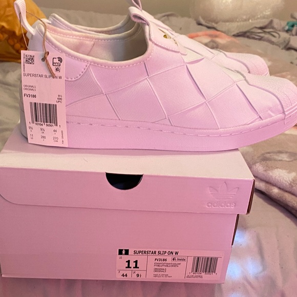 Adidas White and Gold Slip-On Shoes - Picture 3 of 5